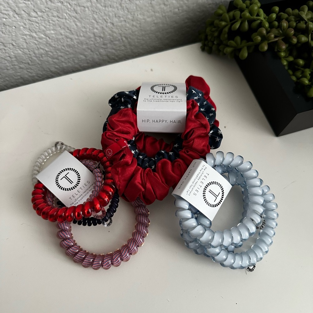 Teleties Hair Ties Set - Red, Blue, Pink